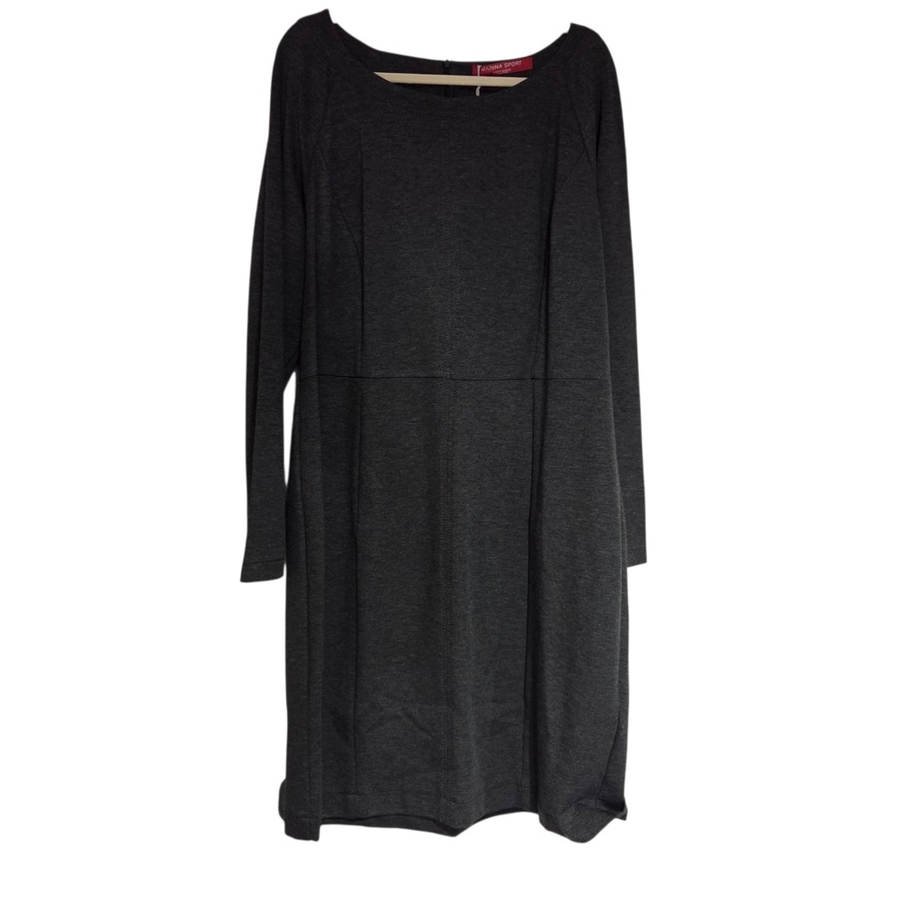 Marina Sport Olivetta Midi Dress XL (18-20W) Gray NWT Jersey Long Sleeve Zip